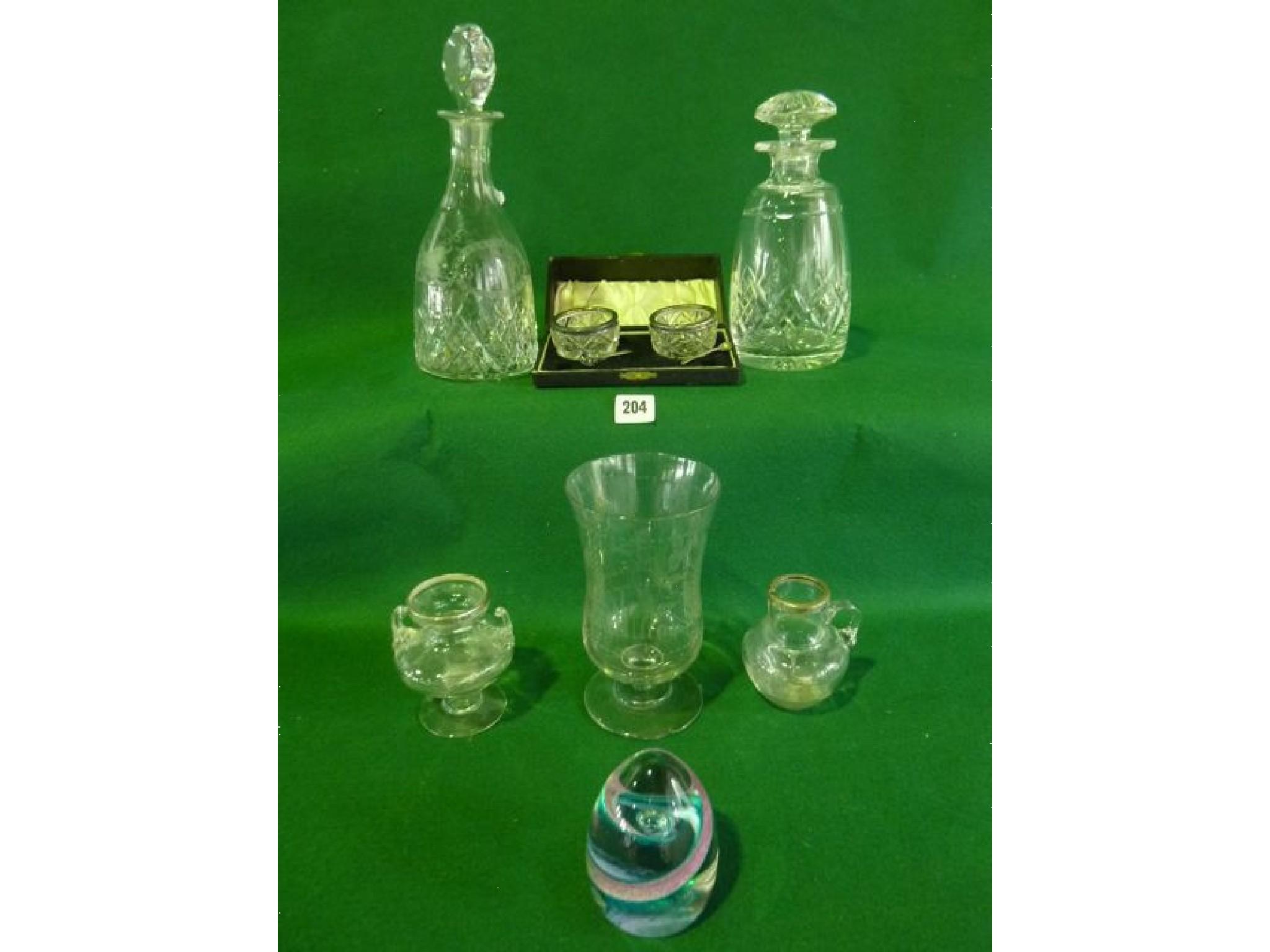 Appraisal: A th century crystal mallet shaped decanter etched with a