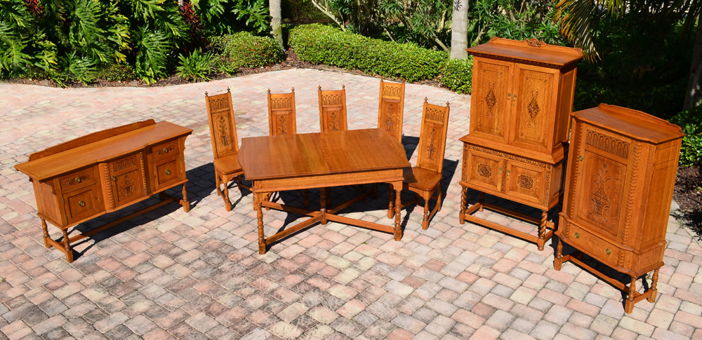 Appraisal: KRUG PIECE OAK DINING ROOM SET Carved oak in the