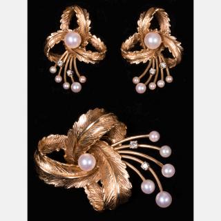 Appraisal: A kt Yellow Gold Diamond and Pearl Brooch A kt