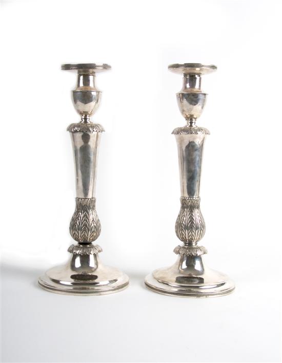 Appraisal: A Pair of Russian Sterling Silver Candlesticks Height inches