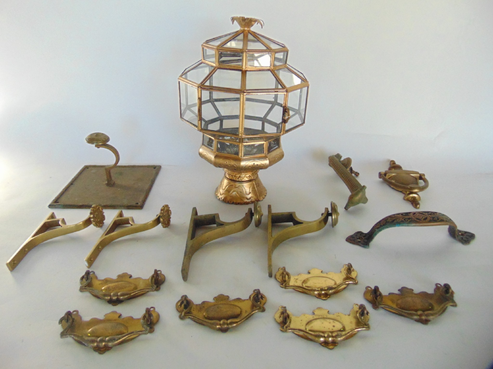 Appraisal: A glass panelled ceiling lantern with gilded framework and associated