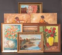 Appraisal: Miscellaneous Grouping of Decorative Paintings This grouping of paintings includes