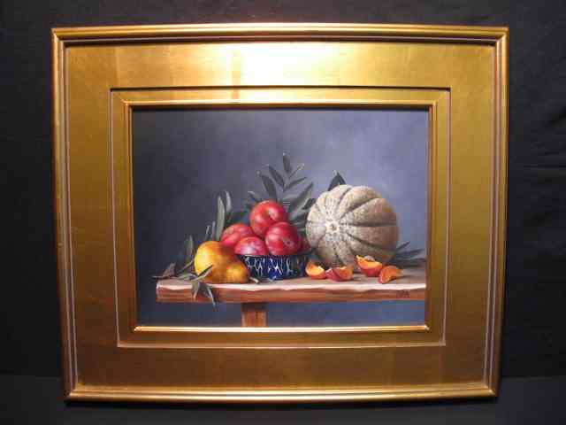 Appraisal: th century oil on board painting titled ''Cantaloupe Plums and