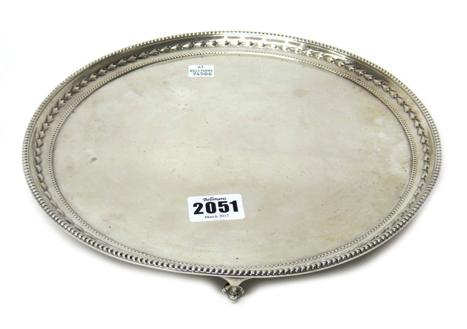 Appraisal: A silver salver of circular form decorated with a beaded