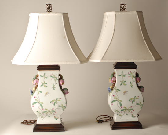 Appraisal: Pair of Chinese-style Porcelain Lamps vasiform with butterfly and floral