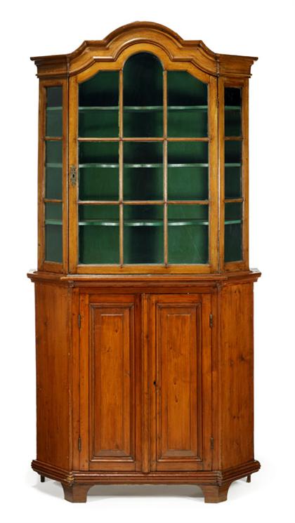 Appraisal: Dutch walnut corner display cabinet th century The arched and