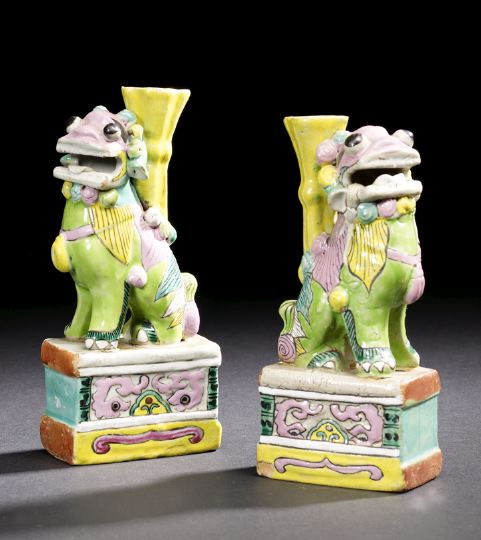 Appraisal: Pair of Chinese Export Porcelain Foo-Dog Joss Stick Holders th