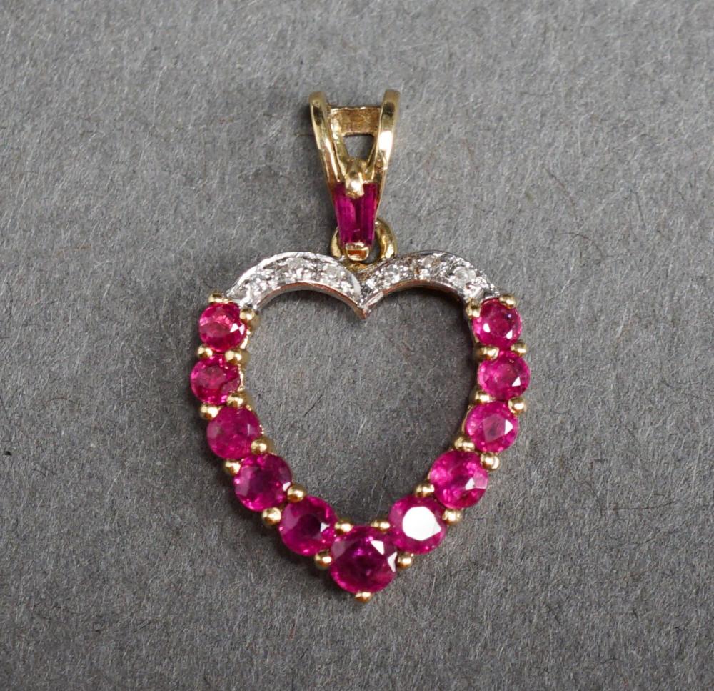 Appraisal: -KARAT YELLOW GOLD RUBY AND DIAMOND 'HEART' PENDANT GROSS DWT