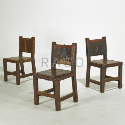 Appraisal: ARTS AND CRAFTS Three side chairs USA s Pine leather