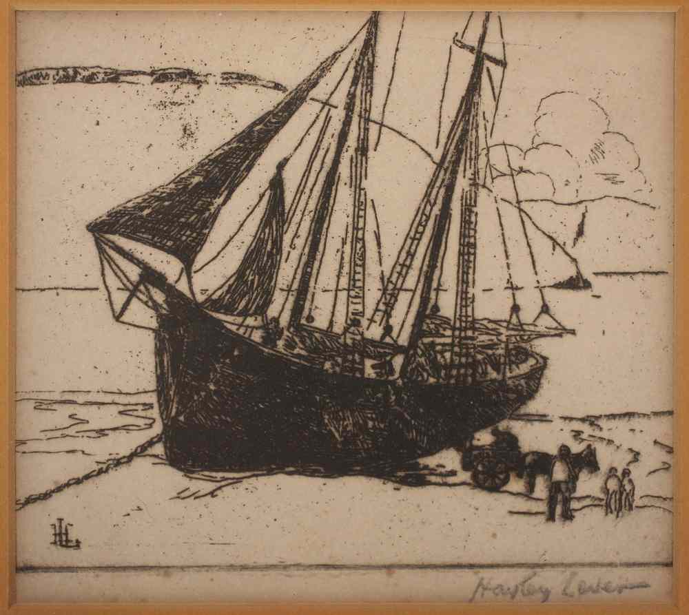 Appraisal: ETCHING - Stranded schooner signed lr 'Hayley Lever' New York