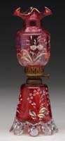 Appraisal: CRANBERRY MINI LAMP Unlisted Optic paneled cranberry glass with multi