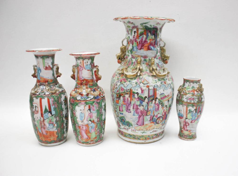 Appraisal: GROUP OF FOUR CHINESE PORCELAIN VASES the largest having Rose