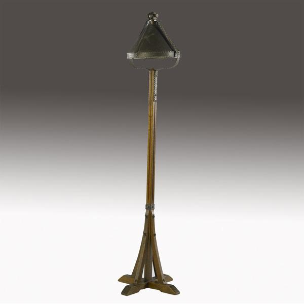 Appraisal: STYLE OF GUSTAV STICKLEY Floor lamp with conical copper shade