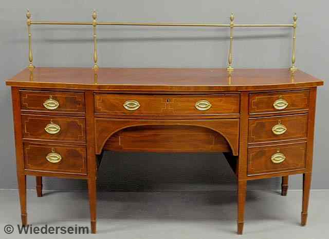 Appraisal: English Hepplewhite inlaid mahogany sideboard c with brass gallery rail