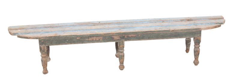 Appraisal: A BLUE-PAINTED HALL BENCH OR WINDOW SEAT th century the