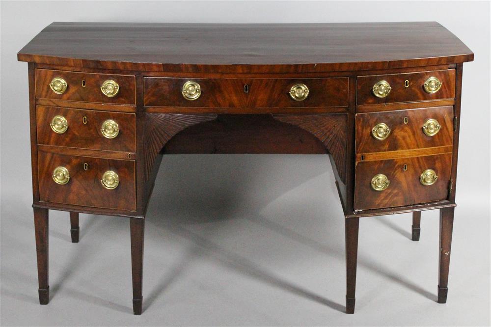 Appraisal: GEORGE III LINE INLAID MAHOGANY BOW FRONT SIDEBOARD late th