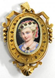 Appraisal: Continental K Gem Enamel Pendant Brooch The ornate K bezel