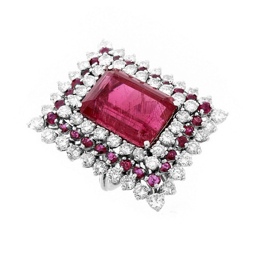 Appraisal: Rubelite Diamond and K Ring Large Vintage Emerald Cut Rubelite