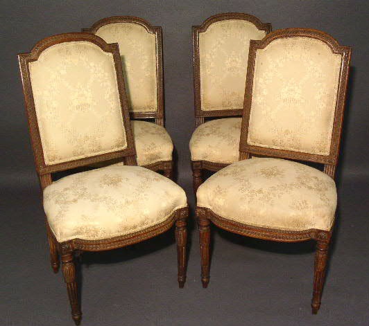 Appraisal: Set of four French walnut side chairs thc h x