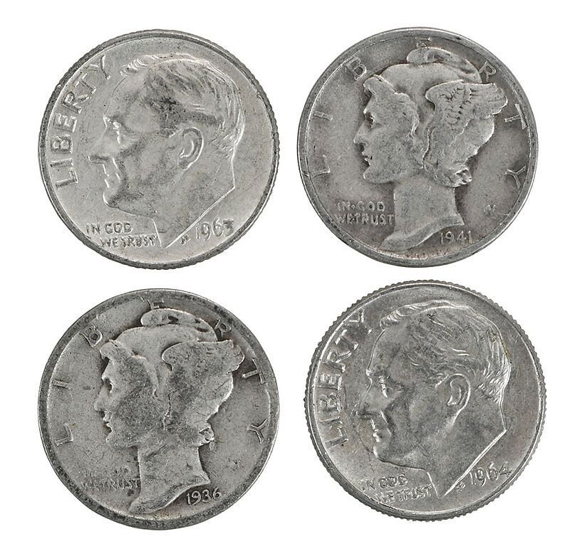 Appraisal: Silver Dimes mostly Roosevelt design fine in canvas bag -