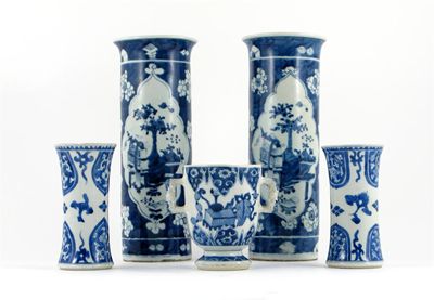 Appraisal: Two pairs of Chinese blue and white vases painted with