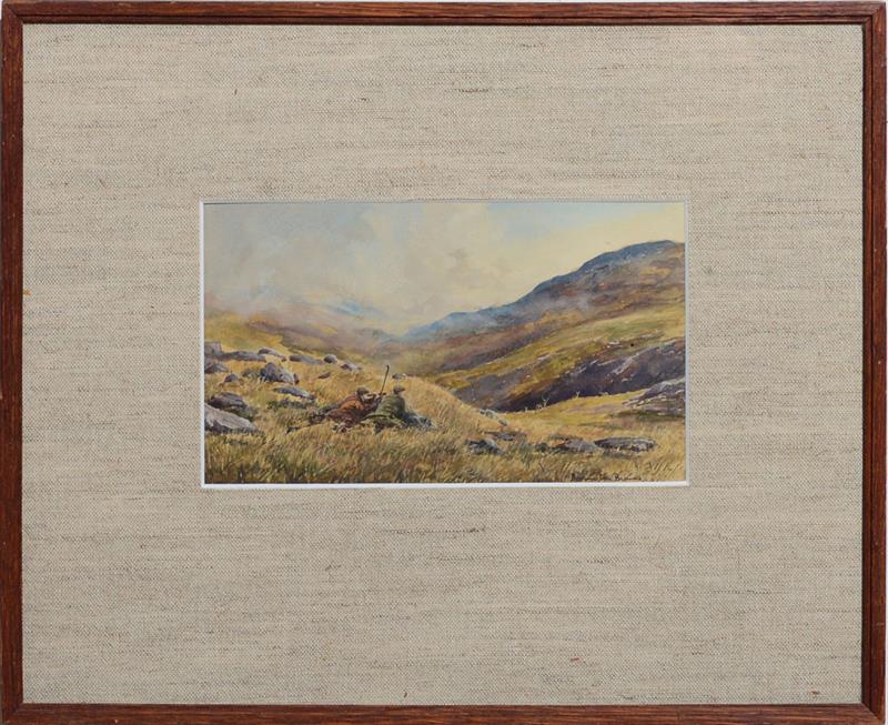 Appraisal: WILLIAM E BARRINGTON BROWNE - STALKING IN SUTHERLAND Watercolor on