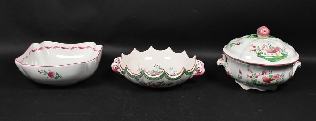 Appraisal: pieces Luneville France porcelain Scalloped serving bowl square serving bowl