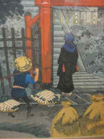 Appraisal: Japanese Woodblock Print night scene with workers image area ''