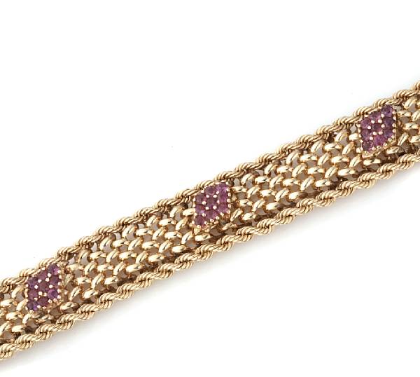 Appraisal: A ruby and k gold rope mesh bracelet length in