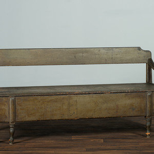 Appraisal: A Swedish-American Green Painted Pine Country Tavern Bench and Trundle