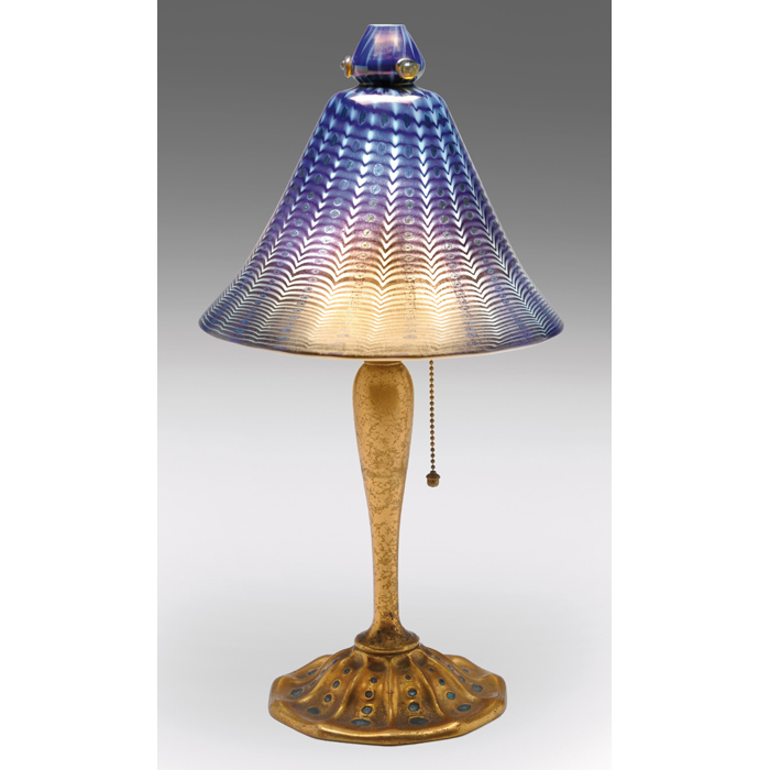 Appraisal: Tiffany Studios lamp favrile glass shade in blue and white