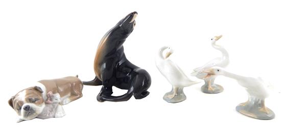 Appraisal: Five th C Lladro and Bing Grondahl animal figurines Lladro