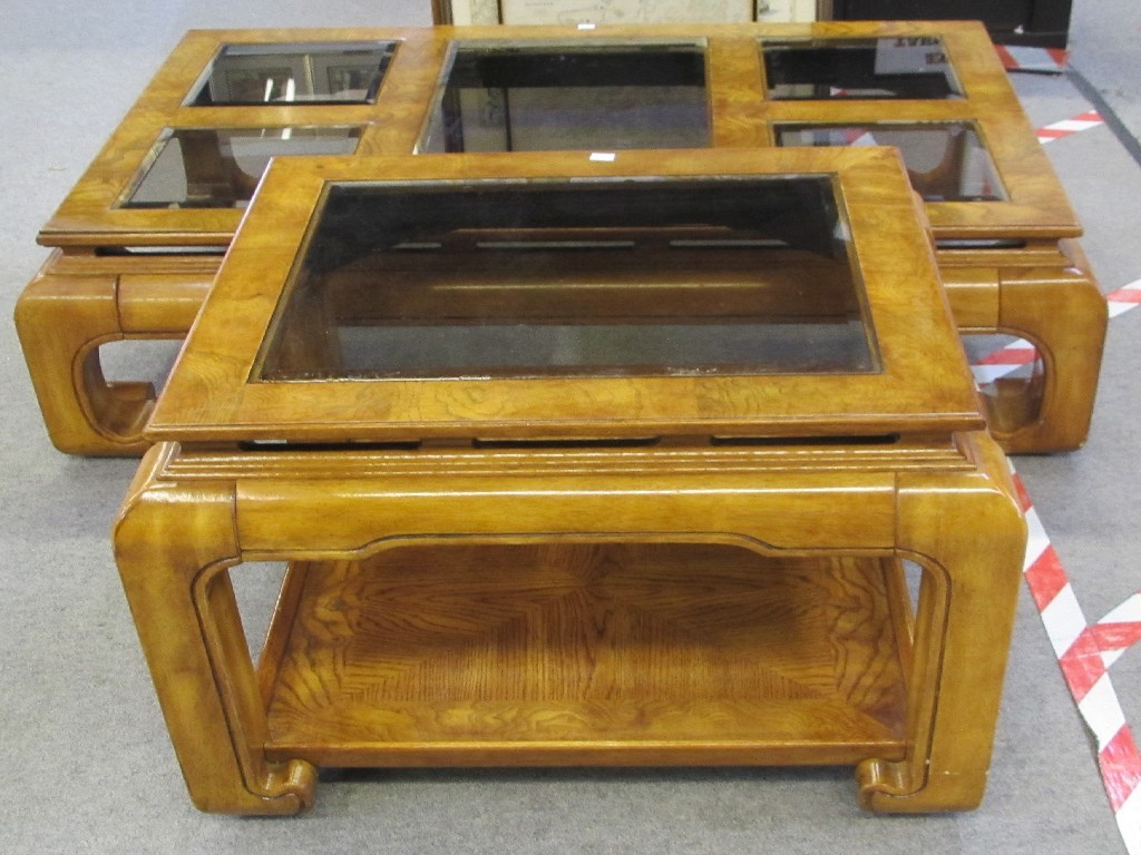 Appraisal: Two Chinese hardwood glass topped coffee tables