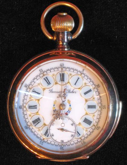 Appraisal: French karat yellow gold repeating open face pocket watchbernard reisler