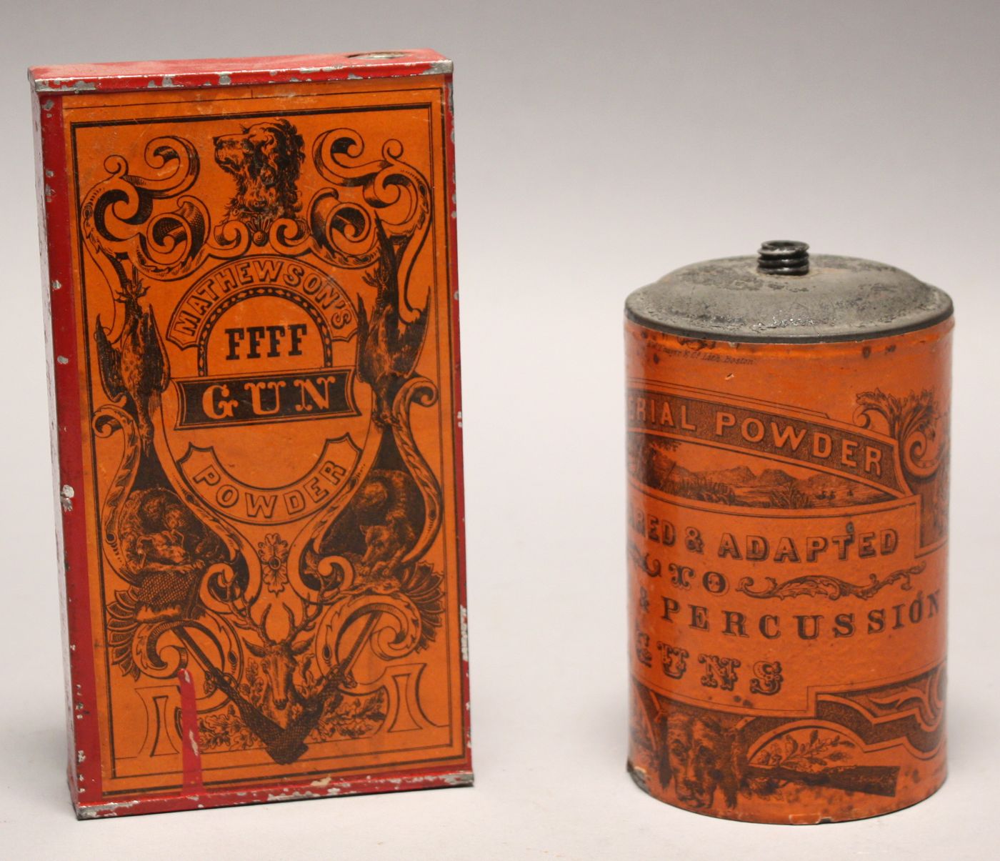 Appraisal: TWO CIVIL WAR ERA GUNPOWDER TINS Imperial Powder and Mathewson's