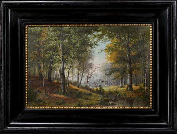 Appraisal: Hermann Herzog American - A Woodland Interior with Deer on