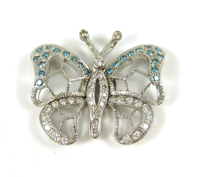 Appraisal: FANCY BLUE-GREEN DIAMOND PENDANT The k white gold butterfly pendant