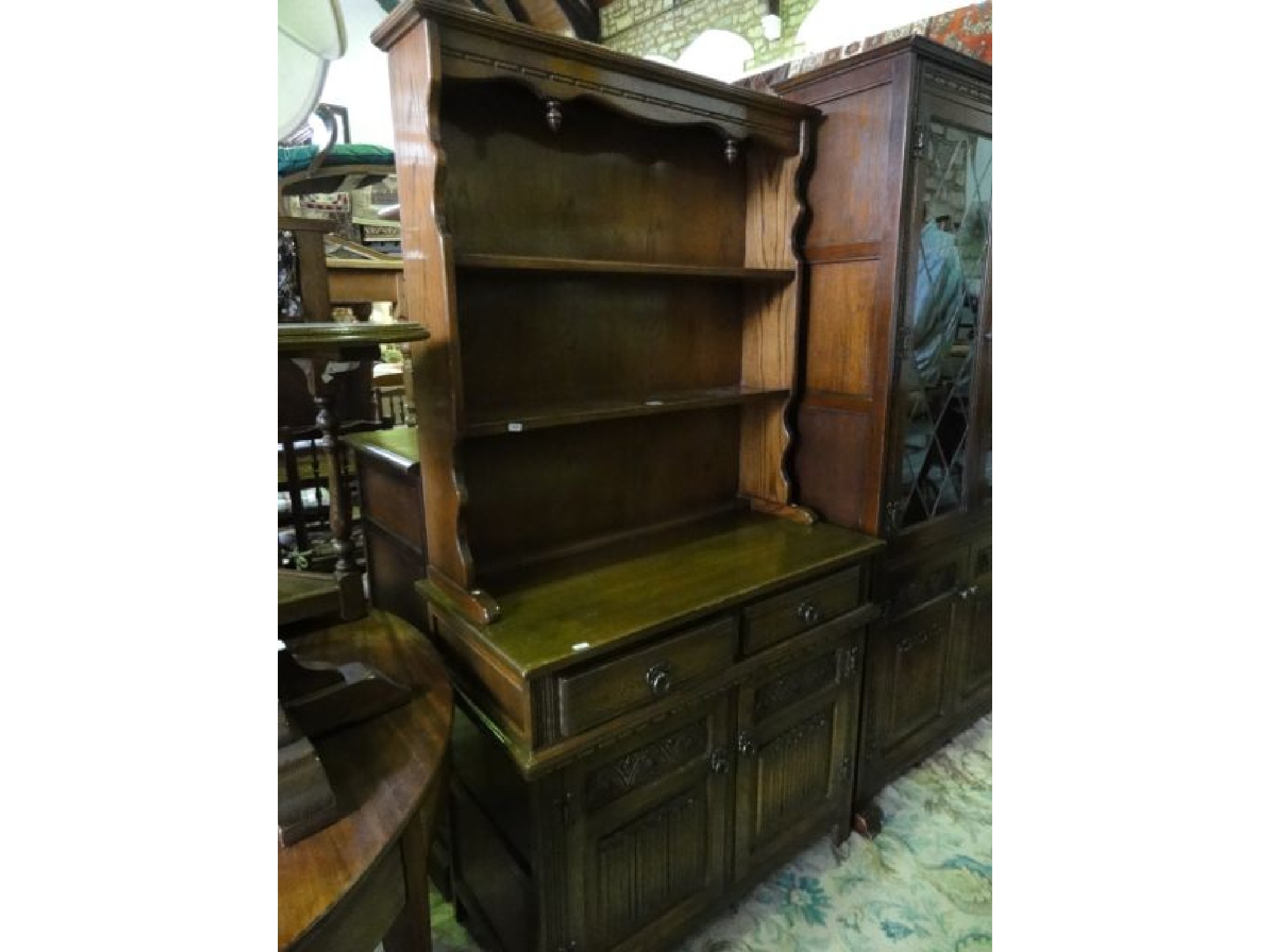 Appraisal: An Old Charm oak cottage dresser the base partially enclosed