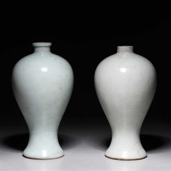 Appraisal: Pair of Chinese pale celadon glazed Meiping vases as-is condition