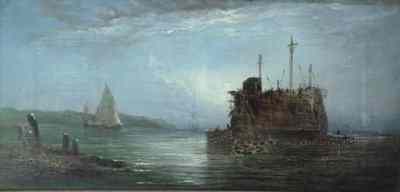 Appraisal: W Callcott Knell Moonlight on the Medway oil on canvas