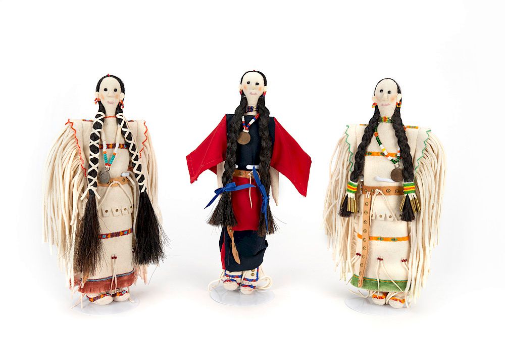 Appraisal: Lakota Three Beaded Dolls Lakota Three Beaded Dolls ca hide