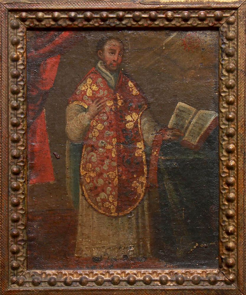 Appraisal: Portrait of Saint Ignacio Antique Oil on Canvas South American