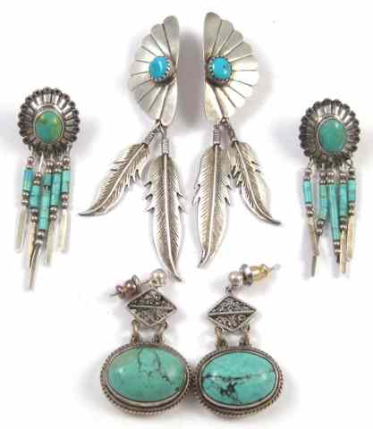 Appraisal: THREE PAIR NAVAJO HAND MADE SILVER EARRINGS each set with