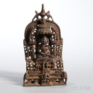 Appraisal: Bronze Jain Shrine Bronze Jain Shrine India enshrining a seated