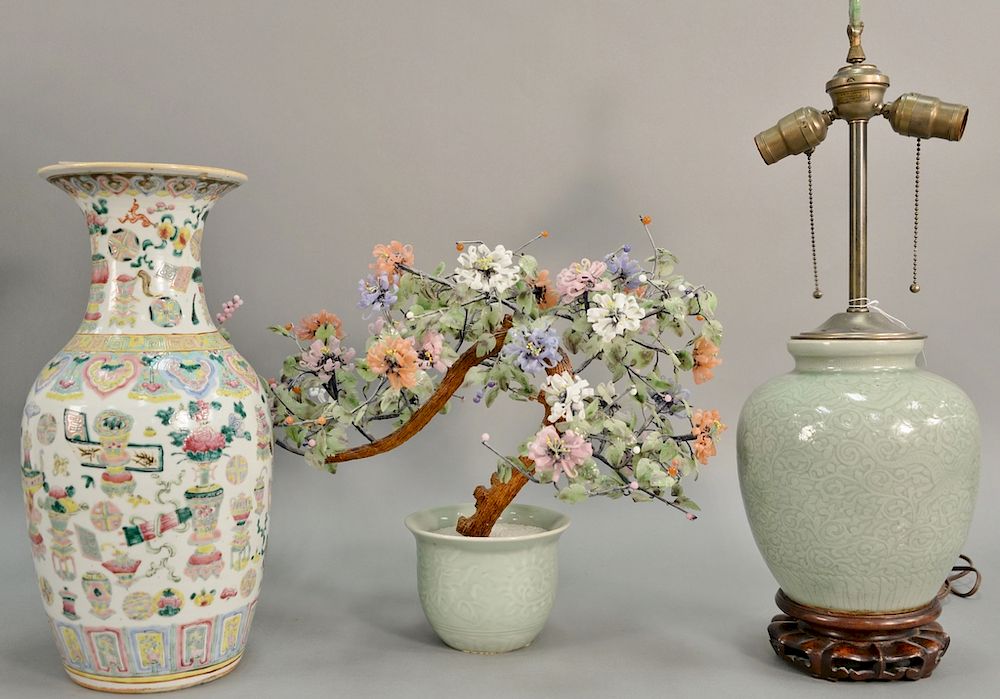 Appraisal: Three piece lot to include Rose Famille vase ht in