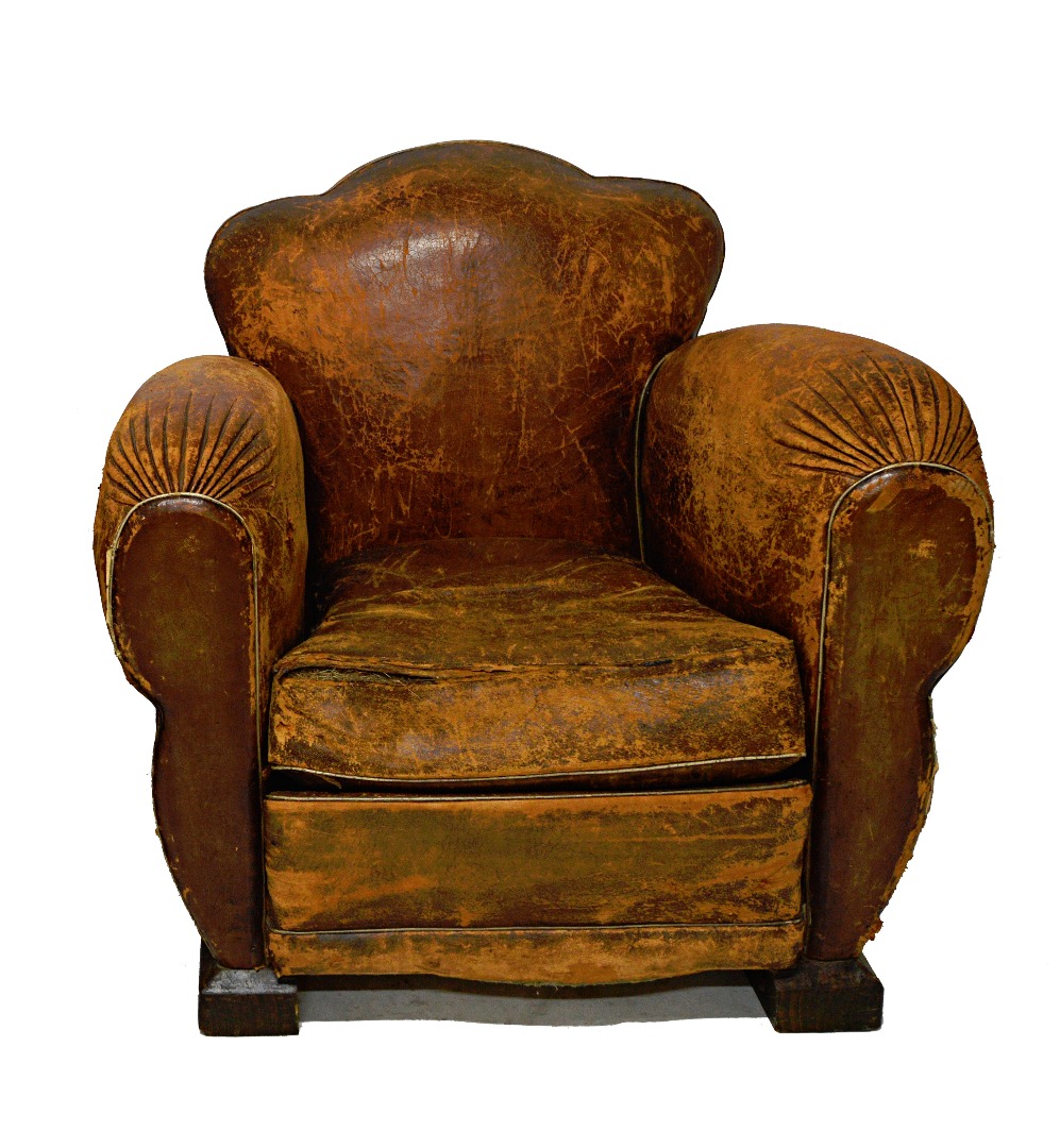 Appraisal: A mid th century brown leather upholstered club easy armchair