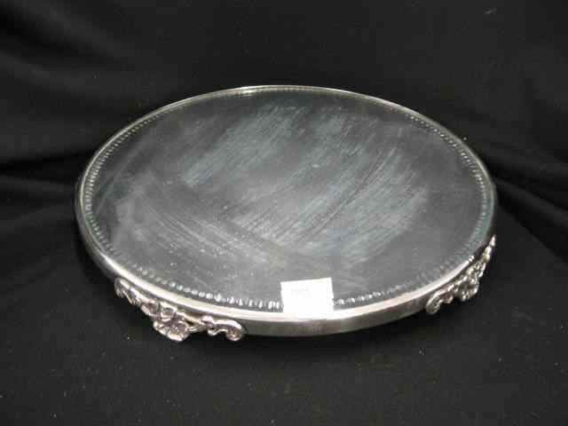 Appraisal: Silverplate Mirrored Dresser Plateau footed floral design '' diameter