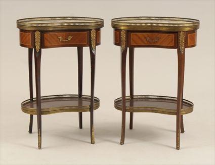 Appraisal: Pair of Louis XV XVI Transitional-Style Gilt-Metal Mounted Kingwood Kidney-Shaped