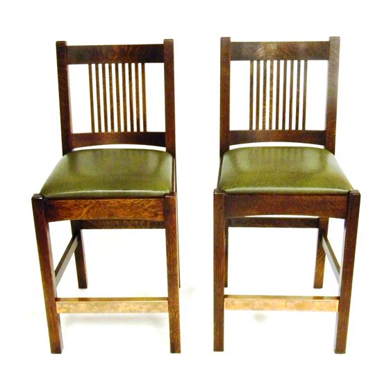 Appraisal: Pair of Stickley ''Spindle'' bar stools oak nine spindle splat