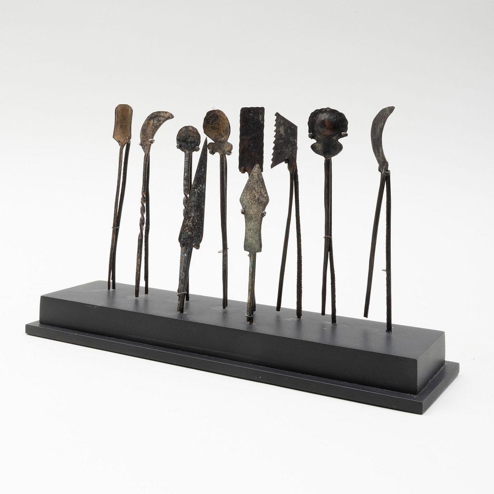 Appraisal: Set of Eleven Roman Bronze Surgical Instruments Fitted on stand